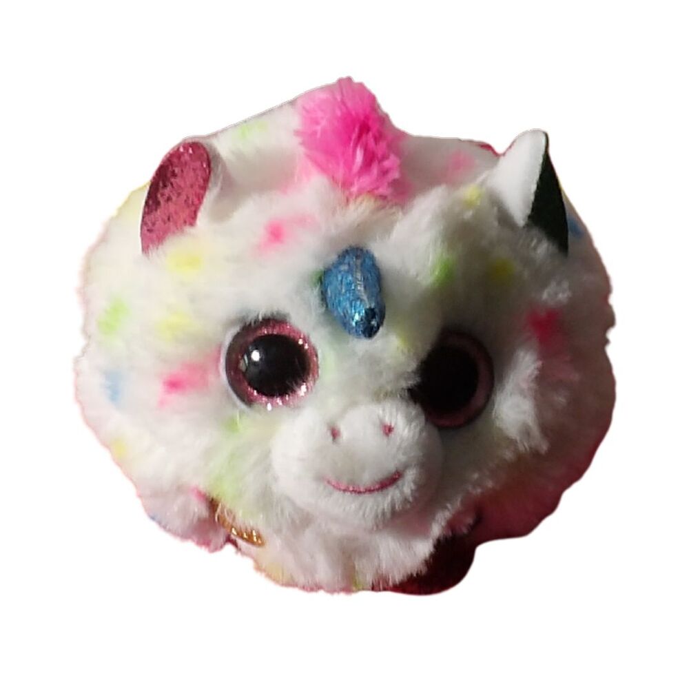 TY Puff Ball‎ Unicorn Harmonie Glittery Eyes White/Pastel Spotted 3" Plush